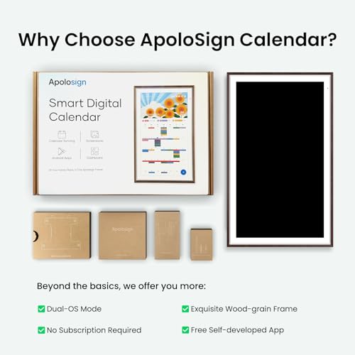 Apolosign 27-inch 4K Digital Calendar & Smart Family Wall Planner, No Subscription, Calendar & Dashboard Dual-Mode System, Shared Touchscreen Display with Calendar Sync, Chore Charts & Family Scheduling Hub, Wall Mount Included (Dark Oak) - color: Dark Oa