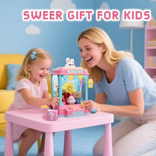 Pixel Rabbit Mini Claw Machine for Kids, Compact Arcade Prize Grabber with Plush Toys and Capsules, Mute Mode Tabletop Game, Gift for Ages 3 and Up