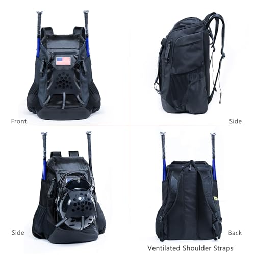 | Baseball Bag Softball Bat Bag, Double-layer Baseball Backpack Adult with Gear Klip To Hold Baseball Glove, Baseball Essential Gear, Youth Baseball Bag for Boys, Girls, Baseball Accessories - color: Black