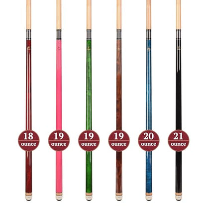 ASKA Set of Wrapless 2-Piece Billiard Pool Cue Sticks L3, 58" Hard Rock Canadian Maple, 13mm Hard Leather Tip, Mixed Weights and Colors - style: Set of 6 Sticks, with Pink