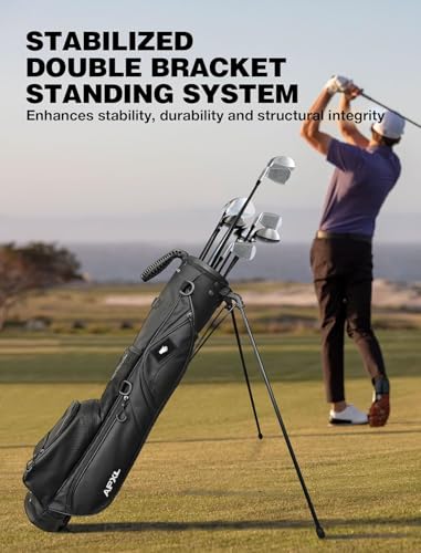 Small Golf Bag, 3 Divider Fit Up to 8 Clubs, Golf Stand Bag with Rain Cover, Durable Pitch n Putt, Lightweight Golf Club Carry Bag with Strap and Stand, Golf Bags for Men & Women - color: Matte Black