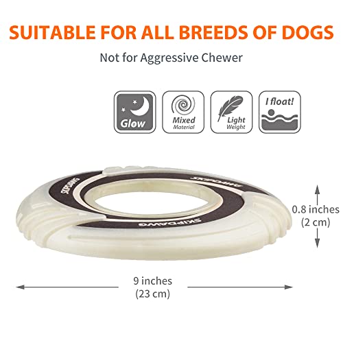 SKIPDAWG Dog Glow Tug Toy, Flying Disc Dog Toy Light Weight TPR/Nylon Fabric Non-Toxic Material, Pet Training Toys/Outdoor Night Exercise Toys for Dogs, Diameter 9 Inches - color: Glow White