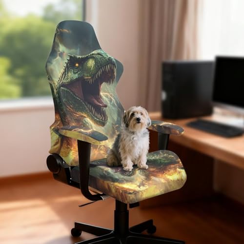 4Pcs Office Chair Seat Cover Stretchable Crazy Dinosaur Gaming Chair Covers Slipcovers Universal Stretchable High Back Rotating Desk Armchair Slipcovers Protector, One Size - color: Crazy Dinosaur