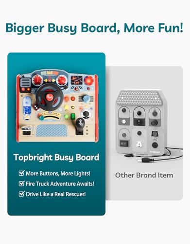 TOP BRIGHT Montessori Busy Board with LED Light, Sensory Toys with Sounds & Switches, Activity Board for Kids 3-5, Car Driving Toy for Toddler Boy, 3 Year Old Girl Boy Gifts for Birthday Christmas