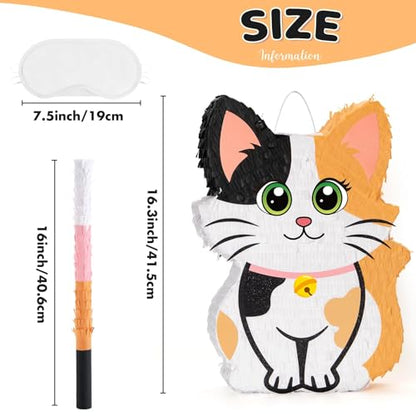 Wernnsai Kitten Cat Piñata - Cat Kitten Decorations For Kids Girls Birthday Cute Animal Party Game For Cat Lady KittenParty Supplies Favor With Bat Blindfold 16“ x 12.5" x 3" - style: Cat