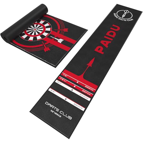 PAIDU Dart Mat, 118"×24" Professional Rubber Dart Floor Mat | with Regulation Throw Lines Non-Slip Backing, Non-Slip Backing, Heavy Duty Floor Protector for Steel Tip & Soft Tip Darts, - color: Black A