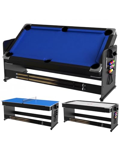 7 ft 3-in-1 Multi-Game Table - Air Hockey, Billiards & Table Tennis Ping Pong Combo with High-Performance Airflow, Easy Flip Top & Full Accessories for Game Room, Man Cave & Family Fun - color: Blue