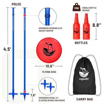 ropoda Outdoor Games -Upgraded Flying Disc Game Set with Reinforced Ground Spike(Includes 2 Extra), Portable Disc Toss Game for Lawn and Beach with Thicker Pole - size: 1in-Standard