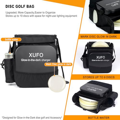 Glow-in-the-Dark, Fluorescent Golf Disc Set, Disc Golf Beginner's Set with Putter, Mid-Range, Distance Driver Discs, Glow-in-the-Dark Charger and Disc Bag for Outdoor Nighttime (Daytime) Disc Players