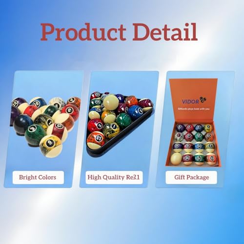 VIDOR Pool Ball,Billiard Balls 2-1/4" Regulation Size Billiard Balls Set with 6 oz Weight Full 16 Resin Pool Balls - style: Marble Dark