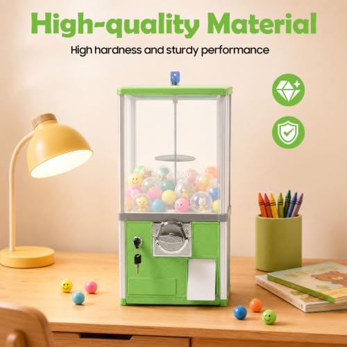Gumball Machine for Kids, 25-Cent Vending Machines, PS Bouncy Balls Dispenser, 1.77-1.97in Huge Load Capacity Coin Operated Gumball Bank, Hold 200 Capsule Toys for Retail/Game Store (Green) - color: Green