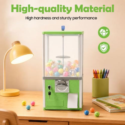 Gumball Machine for Kids, 25-Cent Vending Machines, PS Bouncy Balls Dispenser, 1.77-1.97in Huge Load Capacity Coin Operated Gumball Bank, Hold 200 Capsule Toys for Retail/Game Store (Green) - color: Green