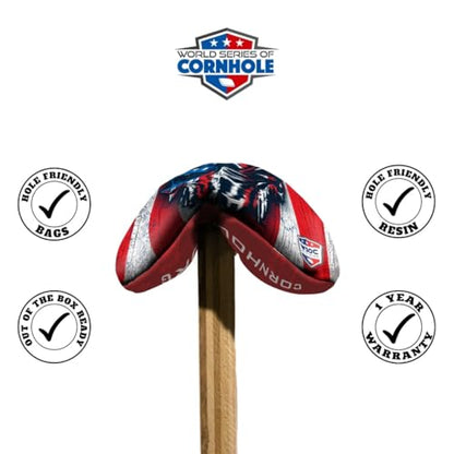Professional Cornhole Bags Set of 8 Regulation Patriotic Series Resin Filled Pro Bean Bags Dual-Sided Slick and Stick - color: USA Drippy Skull
