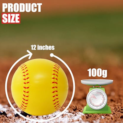 GKK 12 inch Foam Training Softballs, Yellow with Red Spray Lines 4-Pack Hitting Practice, Suitable for Teenagers, Practice Throwing, Safe for Soft Materials