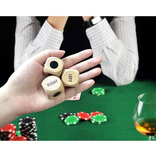 Left Right Cen-TER Game Dice 1 Inch Wooden Dice with Drawstring Bag, Easy to Store and Carry Around, Convenient for Travel (3 pcs)