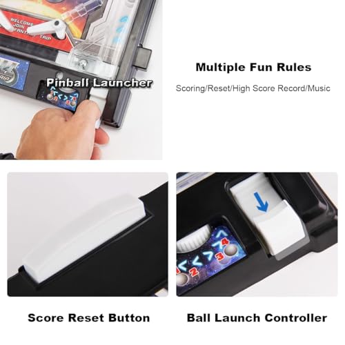 Classic Pinball Toy, Mini Arcade Pinball Game Favor for Children and Family with Lights Sounds and Scorer, Electronic Pinball Ball Shooting Game, Puzzle Tabletop Pinball Toys