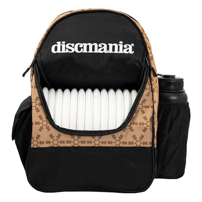 Discmania Fanatic Go Disc Golf Backpack | 18 Capacity + Top Pocket for 2 Putters | Lightweight, Durable Disc Golf Bag | Tall Side Pocket, Bottle Holder | Padded Straps & Water-Resistant Shell - color: Sand