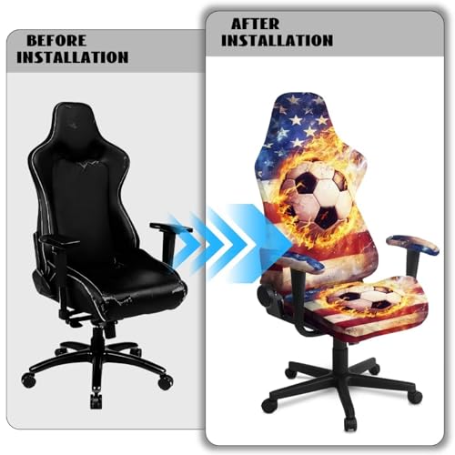 USA Flag Soccer Stretch Gaming Chair Cover Non Slip Breathable Polyester Office Computer Chair Seat Cover with Armrest Covers Slipcover Protector Furniture for Office Rotating Armchair 4Pcs - color: American Flag Soccer