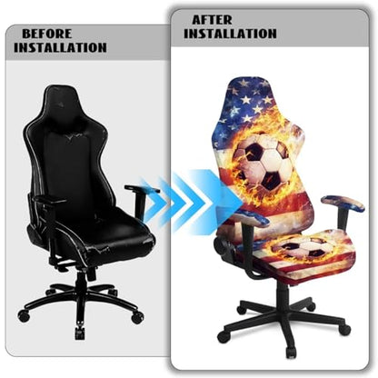 USA Flag Soccer Stretch Gaming Chair Cover Non Slip Breathable Polyester Office Computer Chair Seat Cover with Armrest Covers Slipcover Protector Furniture for Office Rotating Armchair 4Pcs - color: American Flag Soccer