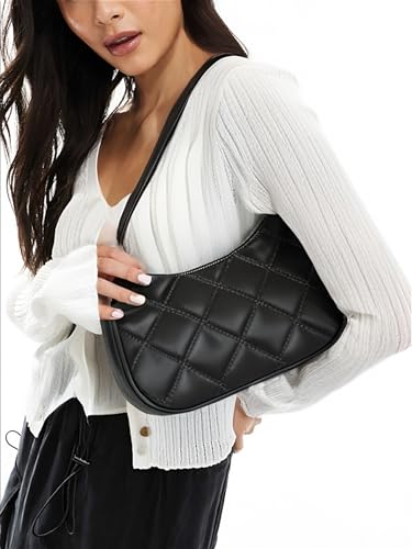 CYHTWSDJ Shoulder Bags for Women, Cute Hobo Tote Handbag Mini Clutch Purse with Zipper Closure - color: Black Lg