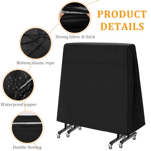 Ping Pong Table Cover, Heavy Duty Folding Table Tennis Table Cover Windproof with Zipper & Buckles Universal Fit for 9x5 FT Indoor & Outdoor Folding Tables