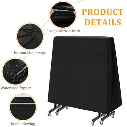 Ping Pong Table Cover, Heavy Duty Folding Table Tennis Table Cover Windproof with Zipper & Buckles Universal Fit for 9x5 FT Indoor & Outdoor Folding Tables