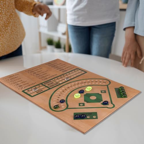 WodGod Baseball Board Game,Baseball Dice Board Game,Solid Wood,12 Colourful Beads and Dice,Manual Included,Portable,Perfect for Home Party,Family Night and Road Trip (Rectangular)