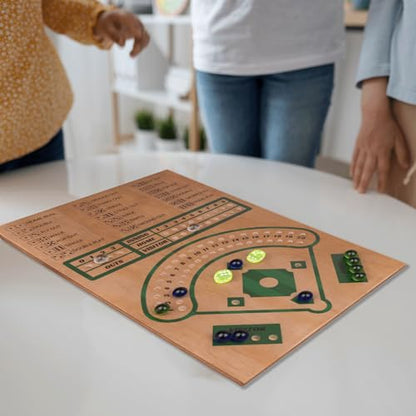 WodGod Baseball Board Game,Baseball Dice Board Game,Solid Wood,12 Colourful Beads and Dice,Manual Included,Portable,Perfect for Home Party,Family Night and Road Trip (Rectangular)