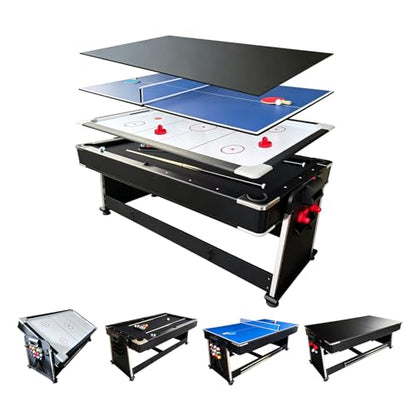 7FT Pool Table Dining Table Combo, 4-in-1 Multi-Game Table with Air Hockey & Ping Pong Tabletop, Convertible Billiard Table for Adults, Indoor/Outdoor Pool Table