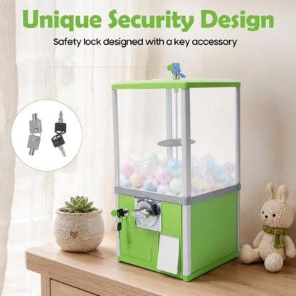 Gumball Machine for Kids, 25-Cent Vending Machines, PS Bouncy Balls Dispenser, 1.77-1.97in Huge Load Capacity Coin Operated Gumball Bank, Hold 200 Capsule Toys for Retail/Game Store (Green) - color: Green