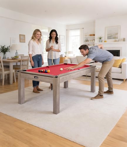 7 Foot Pool Table, Engineered Wood, 84" Billiard Tables with Black Felt for Game Room Home Office, - color: Red