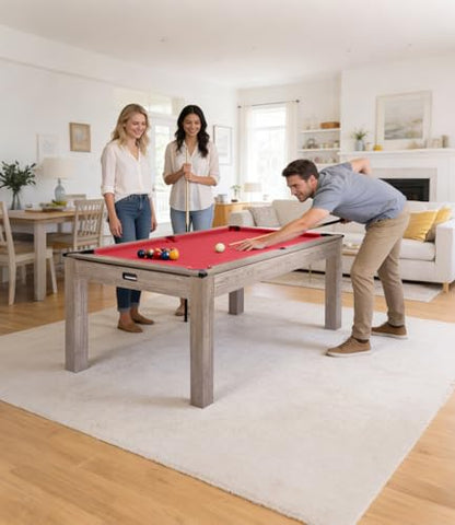 7 Foot Pool Table, Engineered Wood, 84" Billiard Tables with Black Felt for Game Room Home Office, - color: Red