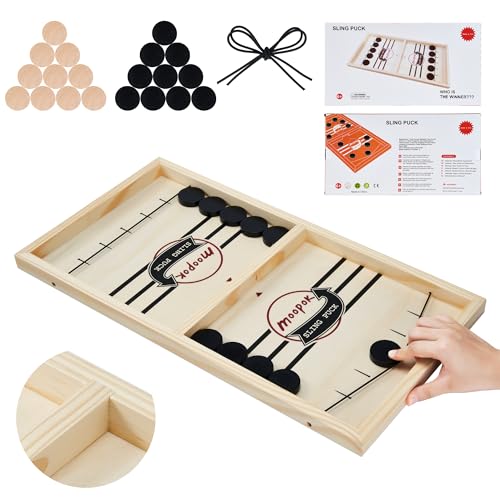 moopok Fast Sling Puck Game - Fast Action Super Foosball Table Desktop Battle Slingshot Wooden Air Hockey Board Game -Guaranteed Fun for Family Game Night or Friends Party - size: (Standard) Extra Large