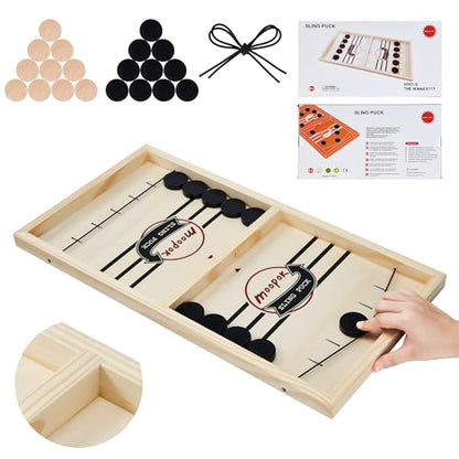moopok Fast Sling Puck Game - Fast Action Super Foosball Table Desktop Battle Slingshot Wooden Air Hockey Board Game -Guaranteed Fun for Family Game Night or Friends Party - size: (Standard) Extra Large