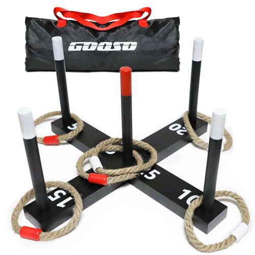 GOOSO Ring Toss Game for Kids - Indoor & Outdoor Game for Family and Adults with 5 Poles, 2 Bases and 6 Rings in 2 Colors, Backyard Party Activities for Adults Lawn Games for Kids - color: all black