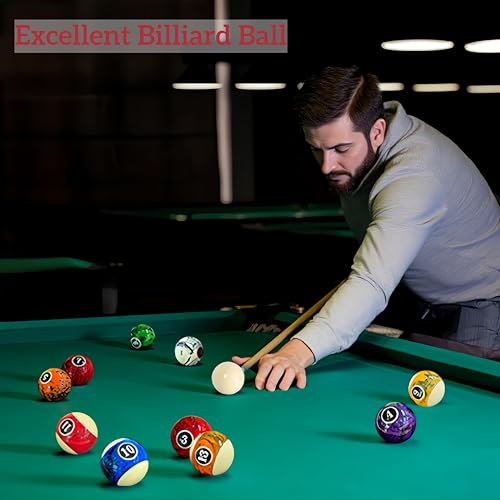 VIDOR Pool Ball,Billiard Balls 2-1/4" Regulation Size Billiard Balls Set with 6 oz Weight Full 16 Resin Pool Balls - style: Marble Dark