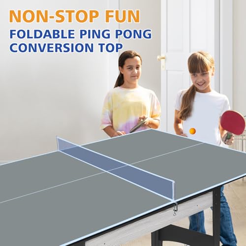 6 * 3Ft Grey Mid-Size Ping Pong Conversion Foldable & Portable Table Tennis Table for Indoor Games - Grey - Professional - Indoor Games - Fun
