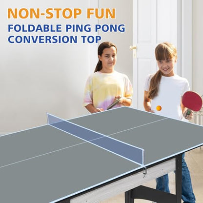 6 * 3Ft Grey Mid-Size Ping Pong Conversion Foldable & Portable Table Tennis Table for Indoor Games - Grey - Professional - Indoor Games - Fun