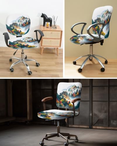 Savannan Office Chair Cover, Foggy Mountain Tree Plant Protective Stretch Elastic Universal Cover for Desk Task Chair,Computer Rotating Chair 1 Pcs Natural Forest Landscape Theme