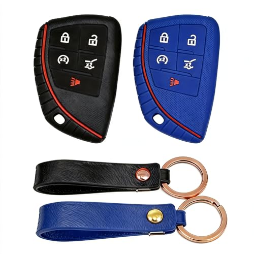 Silicone Key Fob Cover 2 Pack, Key Protector - 360° Key Protection Case for Chevrolet 2020-2026 Trailblazer/Equinox/Malibu, Anti-Scratch Silicone Key Cover (Black/Blue) - color: Black/Blue