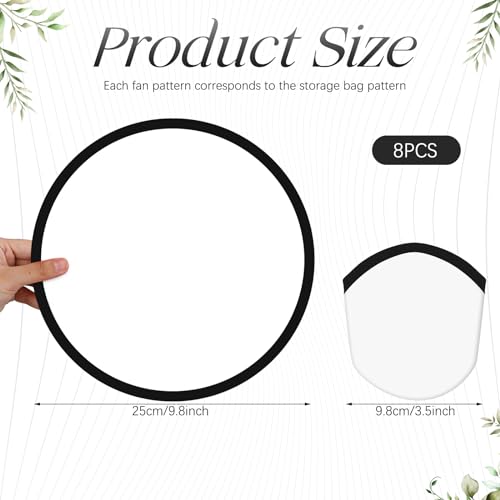 Gejoy Foldable Flying Disc Fans Bulk with Bags 9.8 Inch DIY Sublimation Handheld Cooling Fan Beach Flying Disc for Summer Outdoor Games Activities Birthday Wedding Party Favors - color: Black and White