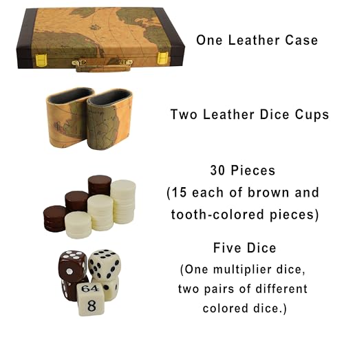 Backgammon, Backgammon Sets for Adults, 15" Leather Travel Backgammon Sets - Classic Board Game (World Map Design) - color: Map