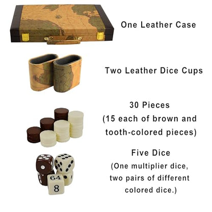 Backgammon, Backgammon Sets for Adults, 15" Leather Travel Backgammon Sets - Classic Board Game (World Map Design) - color: Map