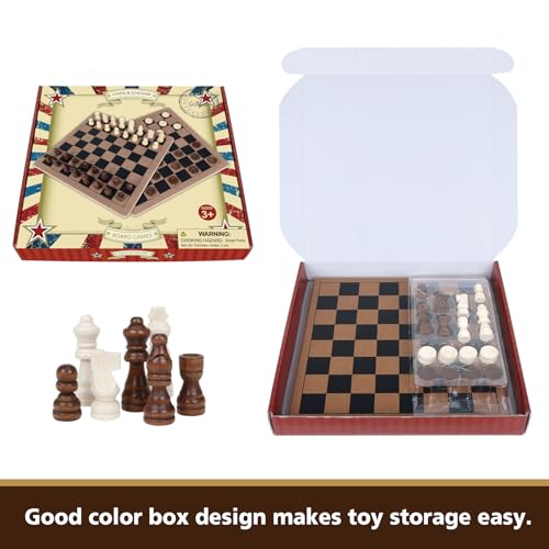 GOTHINK Wooden 2-in-1 Chess and Checker Board Game Set, Classic Game for Kids and Adults, 11 inches Chess Board Set, Perfect for Travel and Family Fun - style: 2 in 1 Chess Set