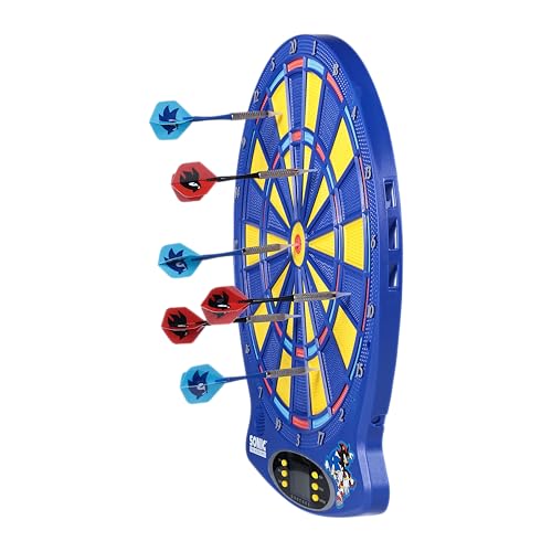 Sonic The Hedgehog Electronic Dartboard Set with Digital Scoring, Multiple Game Modes, LED Display, Soft Tip Darts Included, Indoor Family Game for Adults & Kids