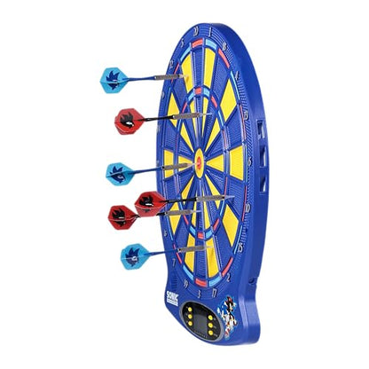 Sonic The Hedgehog Electronic Dartboard Set with Digital Scoring, Multiple Game Modes, LED Display, Soft Tip Darts Included, Indoor Family Game for Adults & Kids