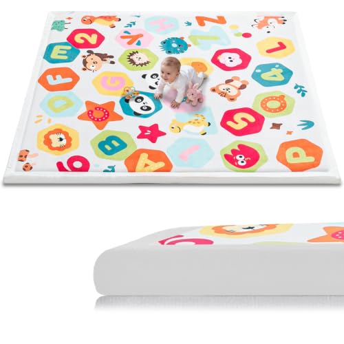 Baby Play Mat for Floor, 74'' x 50'' Thicken Foam Soft Padded Playmat for Tummy Time, Playpen Mat for Toddlers Infant Kids, Water-Repellent Coral Velvet, Non-Slip Bottom Safe for Crawling (Animal) - color: Animal, size: 74"×50"×1.3"