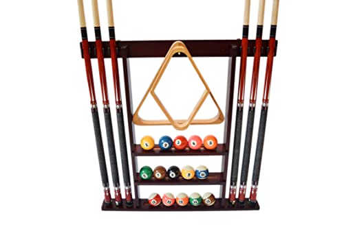 6 Pool Cue Rack - Billiard Stick Wall Rack, Multiple Colors Available - color: Mahogany