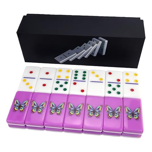 IDTQ Purple Butterfly Dominoes Set - Elegant Double 6 Dominoes with 28 Tiles, Delicate Butterfly Print - Artistic Board Game for Adults & Nature Lovers - color: Purple
