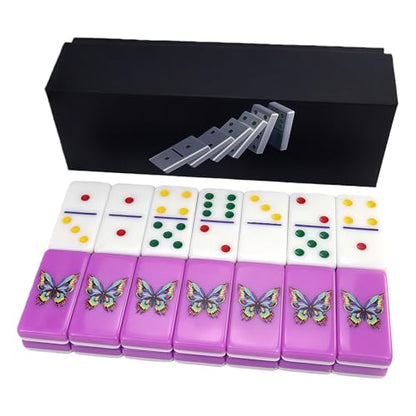 IDTQ Purple Butterfly Dominoes Set - Elegant Double 6 Dominoes with 28 Tiles, Delicate Butterfly Print - Artistic Board Game for Adults & Nature Lovers - color: Purple